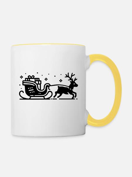 Rentier Schlitten - Tasse zweifarbig - Weiß/Gelb