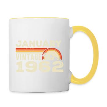 Januar 1962 Jahrgang Geburtstag 1962, Jahrgang 1962 - Tasse zweifarbig - Weiß/Gelb - Rechts
