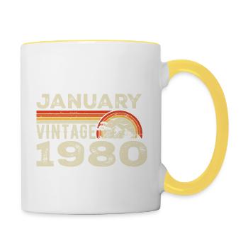 Janvier 1980 Vintage Anniversaire 1980, Né en 1980 - Mug contrasté - blanc/jaune - Droite