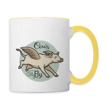Les vaches peuvent voler - Mug contrasté - blanc/jaune - Droite