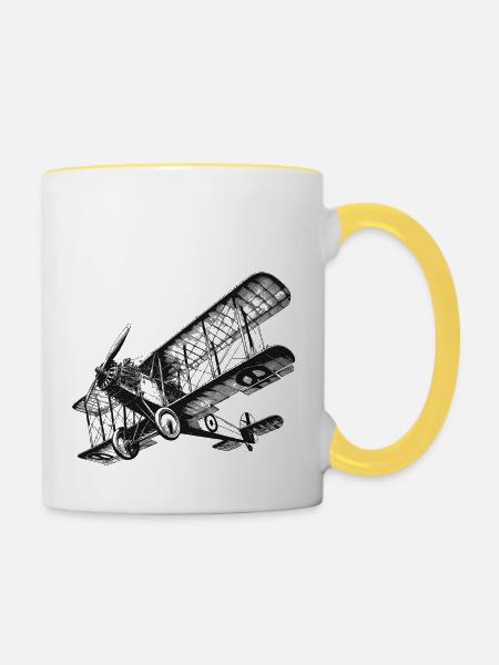 Doppeldecker Flugzeug - Tasse zweifarbig - Weiß/Gelb