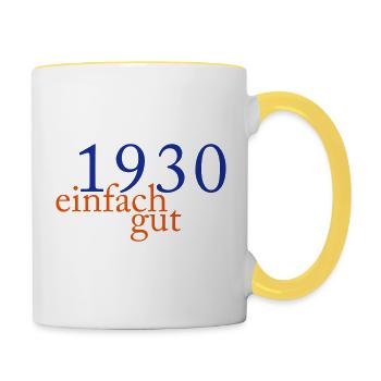 Jahrgang 1930 geboren einfach gut - Tasse zweifarbig - Weiß/Gelb - Rechts