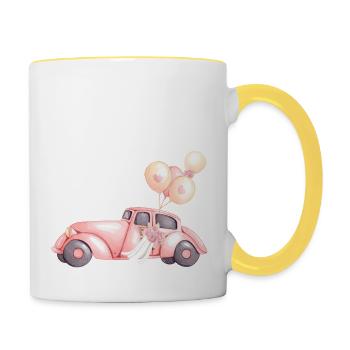Brautteam - Hochzeitsauto - Tasse zweifarbig - Weiß/Gelb - Rechts