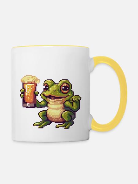 Frosch Pixel Bier - Tasse zweifarbig - Weiß/Gelb