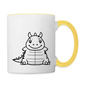 Pummeliger Dino als Vektorgrafik - Tasse zweifarbig - Weiß/Gelb - Rechts