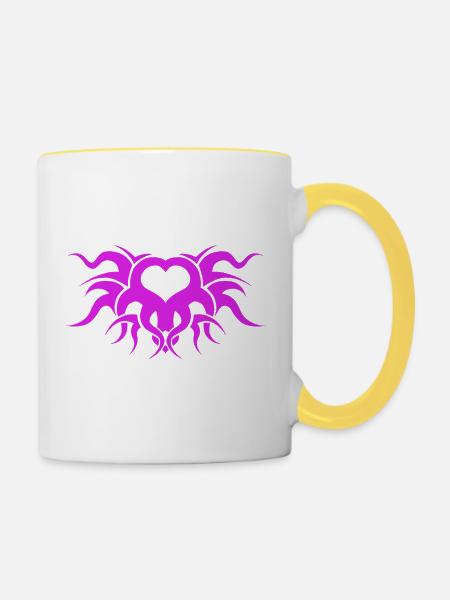 1 Coeur Tribal Rose - Mug contrasté - blanc/jaune