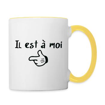 Funny Couple, She/He Is Mine - Contrasting Mug - white/yellow - Right