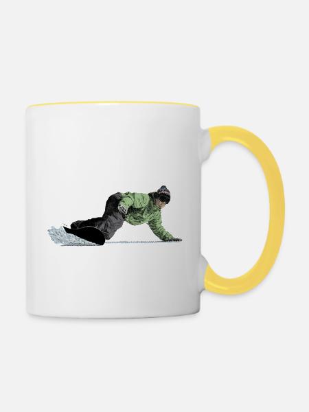 Freerider Snowboarder auf Abfahrt - Tasse zweifarbig - Weiß/Gelb