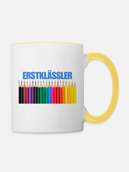 Erstklässler Buntstift Design - Tasse zweifarbig - Weiß/Gelb