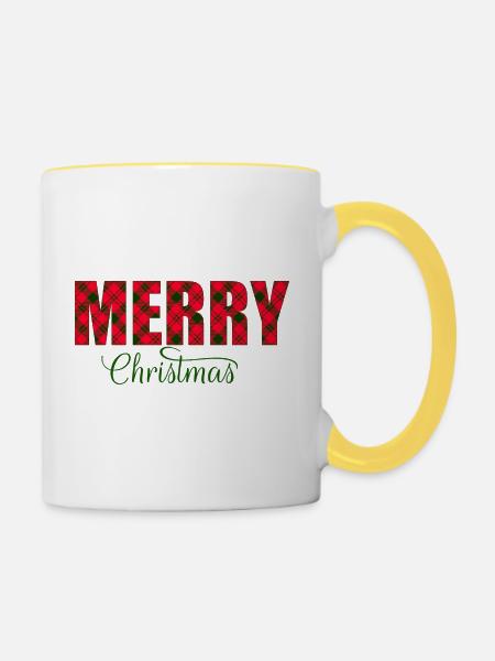 Merry Christmas Plaid Script - Tasse zweifarbig - Weiß/Gelb
