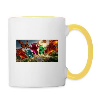 Gummy bear adventure in the spring light - Contrasting Mug - white/yellow - Right
