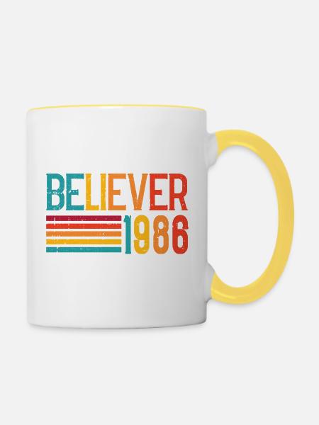 Believe 1986 Regenbogen Retro - Tasse zweifarbig - Weiß/Gelb