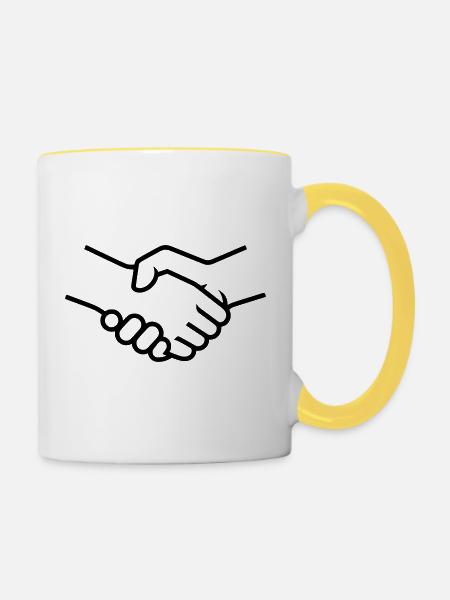 Handschlag Hände Teamwork - Tasse zweifarbig - Weiß/Gelb