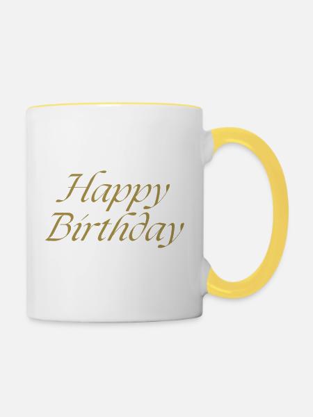 Happy Birthday - Tasse zweifarbig - Weiß/Gelb