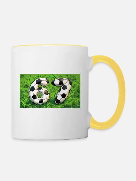 Six Seven Fußball Design  - Tasse zweifarbig - Weiß/Gelb