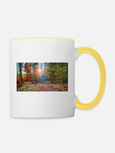 Sonnenlicht im Herbstwald - Tasse zweifarbig - Weiß/Gelb