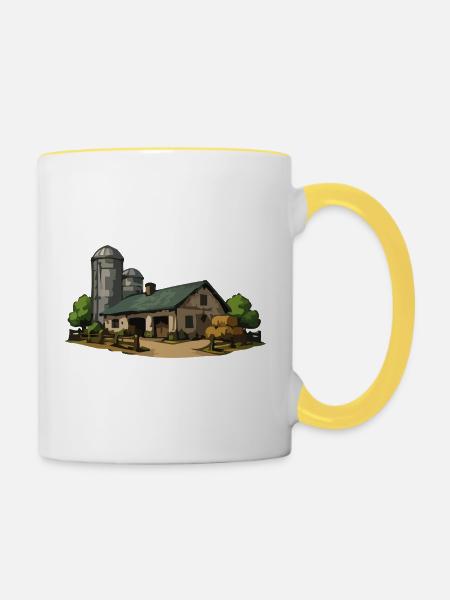 Ländliche Scheune mit Heu - Tasse zweifarbig - Weiß/Gelb