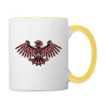 Conception du totem tribal Aigle Haida - Mug contrasté - blanc/jaune - Droite