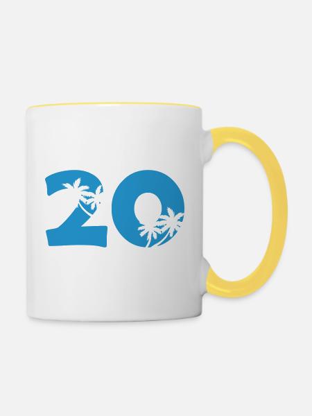 20 Palmenstrand Jubiläum - Tasse zweifarbig - Weiß/Gelb