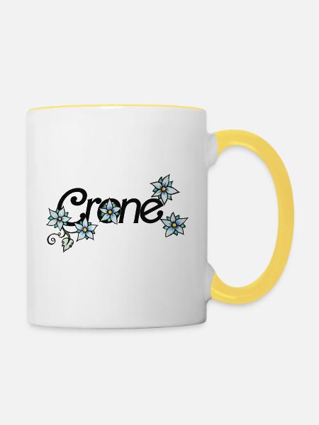 Kranich-Blumenranke - Tasse zweifarbig - Weiß/Gelb