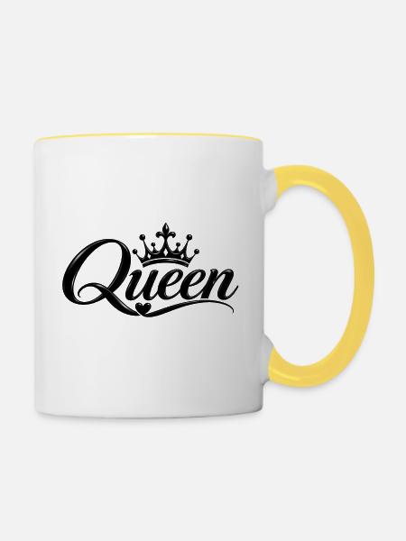 Königin Eleganz Schwarz und Krone - Tasse zweifarbig - Weiß/Gelb