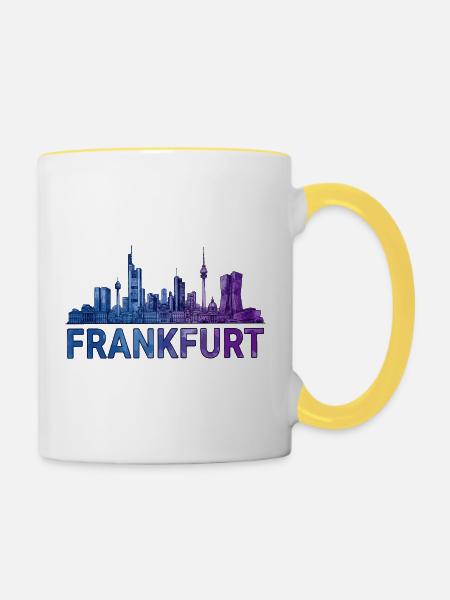 Frankfurt Stadt Skyline - Tasse zweifarbig - Weiß/Gelb