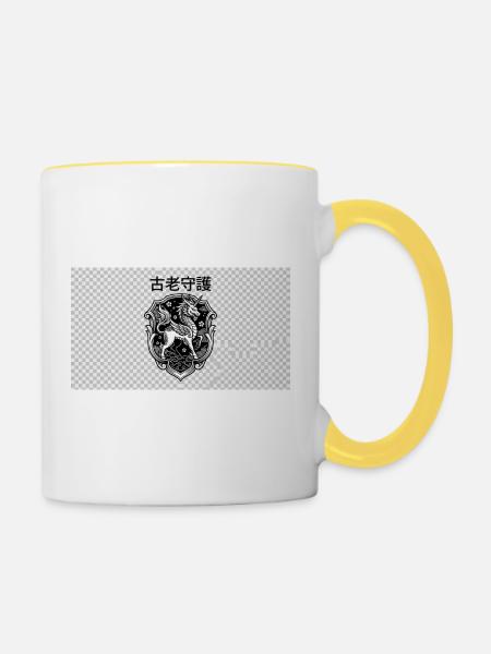 Uralter Wächter-Drachenschild - Tasse zweifarbig - Weiß/Gelb