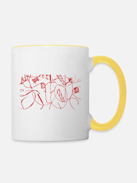 Rotes Liniengeflecht - Tasse zweifarbig - Weiß/Gelb