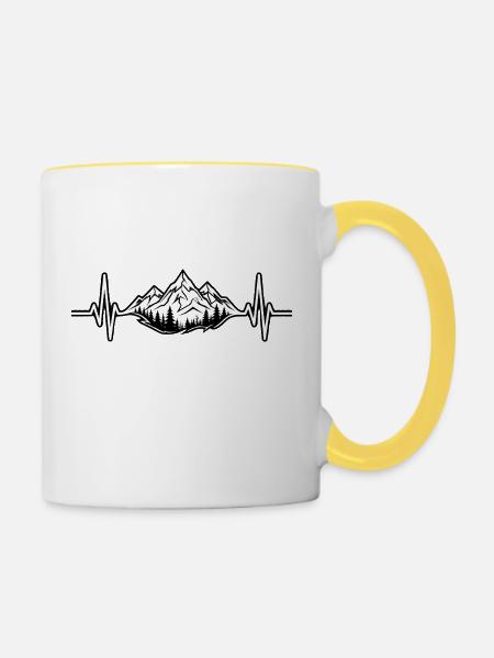 Berg-Heartbeat-Berge - Tasse zweifarbig - Weiß/Gelb
