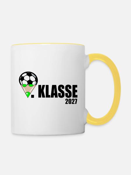 Schulkind 1. Klasse Fußball - Tasse zweifarbig - Weiß/Gelb