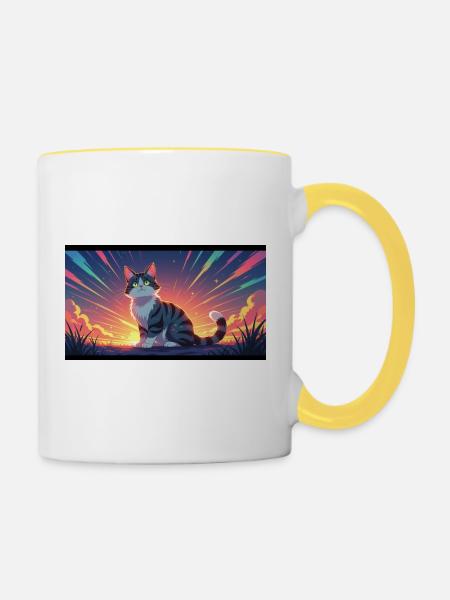 Katze im Abendlicht - Tasse zweifarbig - Weiß/Gelb