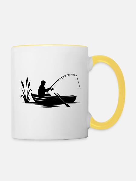 Angler Boot Natur Silhouette - Tasse zweifarbig - Weiß/Gelb