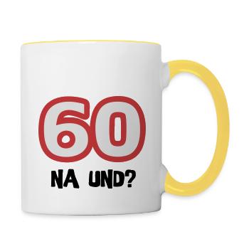 Zum 60. Geburtstag ein Shirt „60 na und?“ - Tasse zweifarbig - Weiß/Gelb - Rechts
