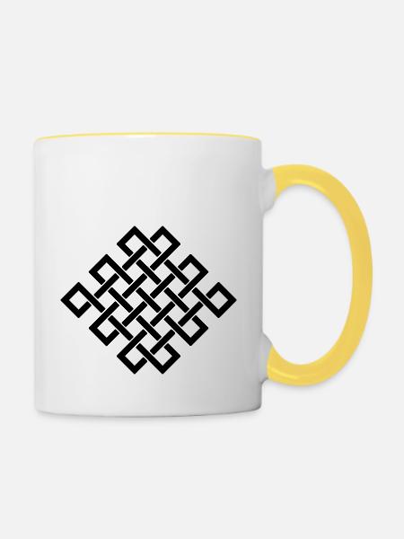 25 Crossing-Endlessknot - Tasse zweifarbig - Weiß/Gelb