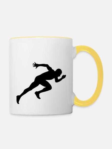 running without stripes - Tasse zweifarbig - Weiß/Gelb