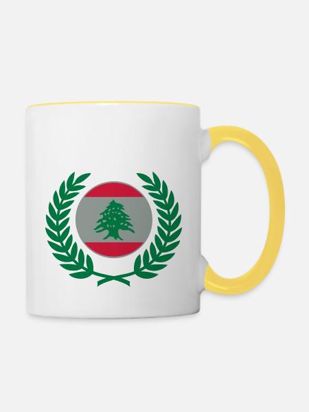 Libanon (Flagge & Lorbeerkranz) - Tasse zweifarbig - Weiß/Gelb