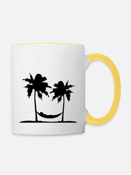 haengematte insel sonne palmen chill entspannt ent - Tasse zweifarbig - Weiß/Gelb