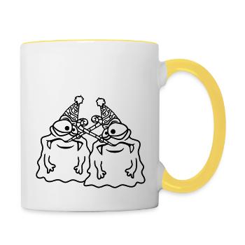 2 amis équipe couple anniversaire seul solitaire deuil - Mug contrasté - blanc/jaune - Droite