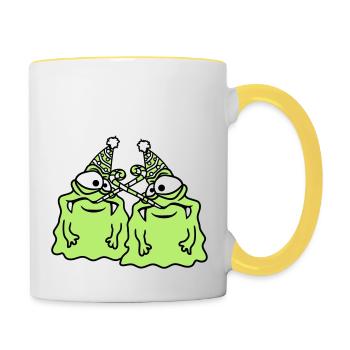 2 amis équipe couple anniversaire seul solitaire deuil - Mug contrasté - blanc/jaune - Droite