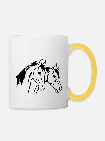 Zwei Pferde - Tasse zweifarbig - Weiß/Gelb