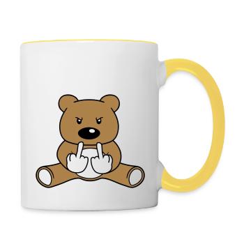 boese gemein beleidigung wichser fuck you off mitt - Tasse zweifarbig - Weiß/Gelb - Rechts