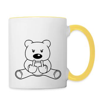 gemein boese beleidigung wichser fuck you off mitt - Tasse zweifarbig - Weiß/Gelb - Rechts