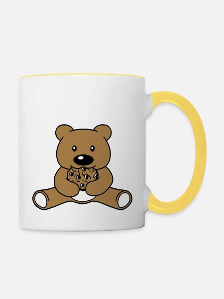 cookie essen keks hunger lecker knabbern baer sues - Tasse zweifarbig - Weiß/Gelb