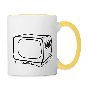 alter Fernseher - Tasse zweifarbig - Weiß/Gelb - Rechts
