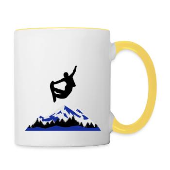 Snowboard, snowboarding - surf des neiges - Mug contrasté - blanc/jaune - Droite
