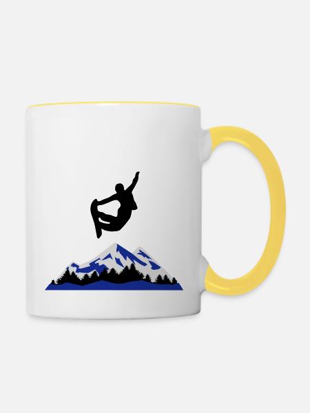 Snowboarder, snowboarding - Contrasting Mug - white/yellow
