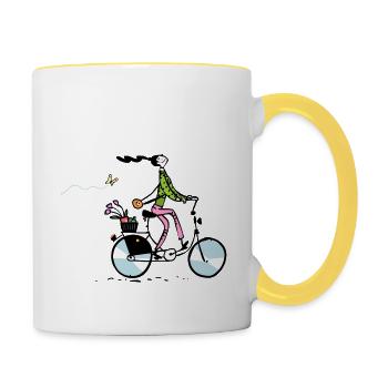 Gute Laune Fahrrad - Tasse zweifarbig - Weiß/Gelb - Rechts