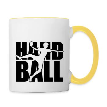 logo texte silhouette contour handball balle jeter p - Mug contrasté - blanc/jaune - Droite