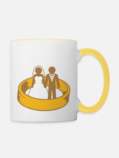 amant couple robe équipe rond cercle se marier rin - Mug contrasté - blanc/jaune