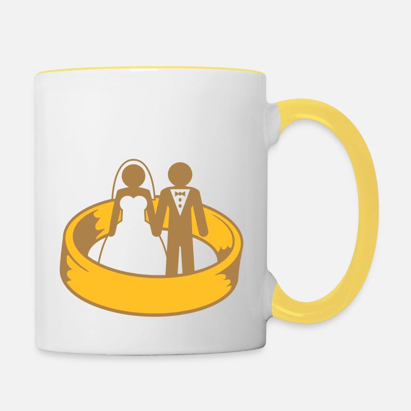 amant couple robe équipe rond cercle se marier rin - Mug contrasté - blanc/jaune